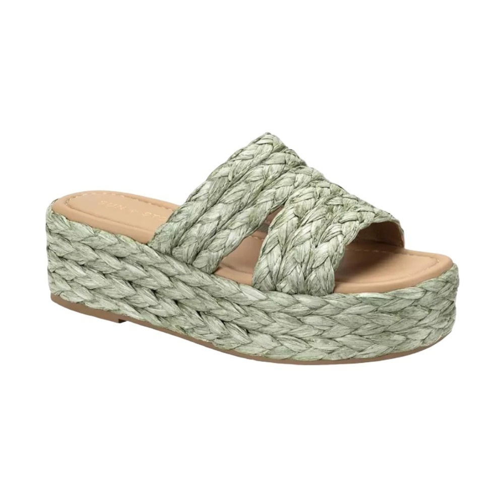 Sun + Stone Olinkaa Espadrille Platform Sandals Sage Green Size 7